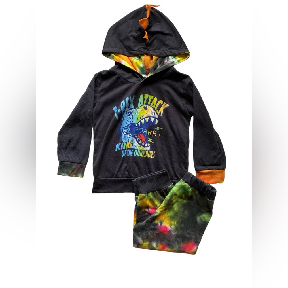 T-REX Outfit Baby Hoodie Sweatshirt & Colorful Pants Size 2T